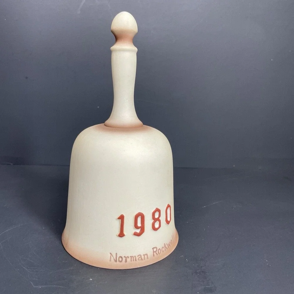1980 Norman‎ Rockwell Porcelain Hand Bell Dave Grossman Design Boys Leapfrog Dog